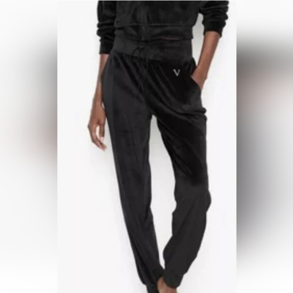 🆕 Victoria's Secret High Waist Velour Tracksuit Jogger, Large, Black, NWOT - Picture 2 of 15